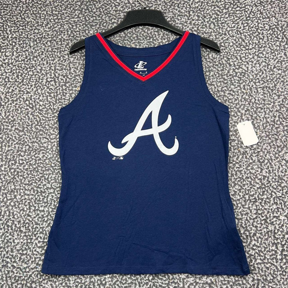 Atlanta Braves MLB Shirt Women Medium Navy Logo Athletic V-Neck Sleeveless New